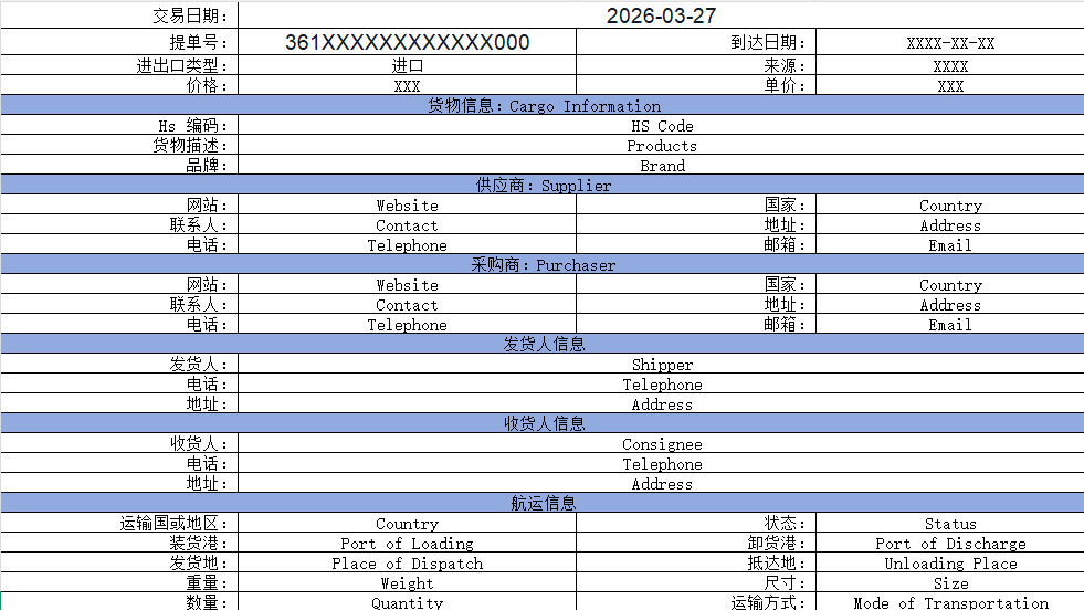 海关数据表格